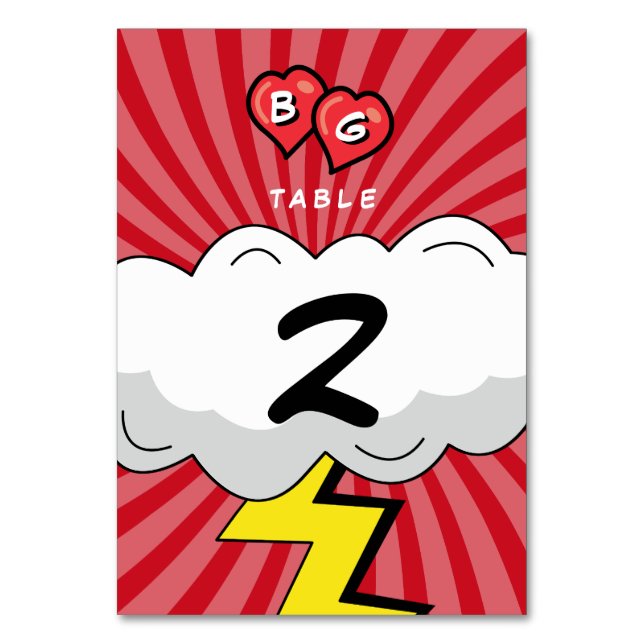 Colourful Comic Book Pop Art Wedding Table Number (Front)