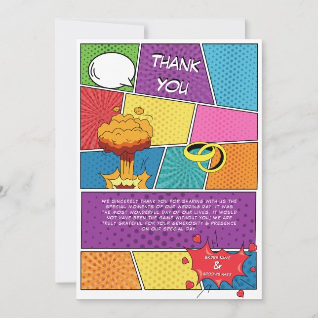 Colourful Comic Book Pop Art Wedding  Thank You Card (Front)