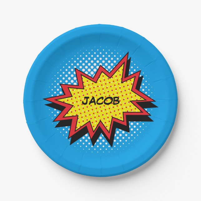 Colourful Comic Book Style Custom Name Paper Plate (Front)