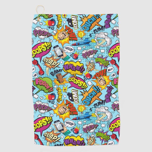 Colourful comic book themed pattern golf towel (Front)