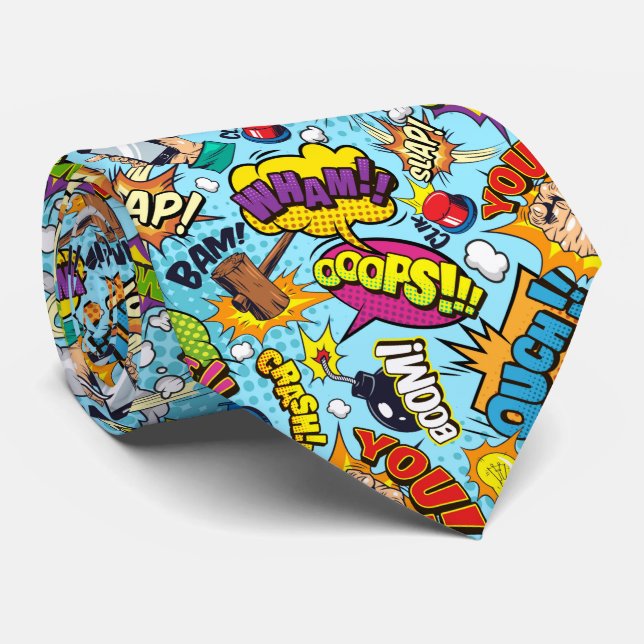 Colourful comic book themed pattern tie (Rolled)