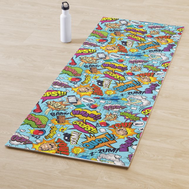 Colourful comic book themed pattern yoga mat (In Situ)