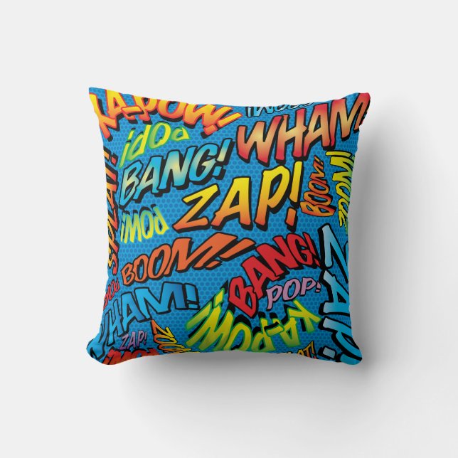 Colourful Comic Book Typography Modern Cool Trendy Cushion (Front)