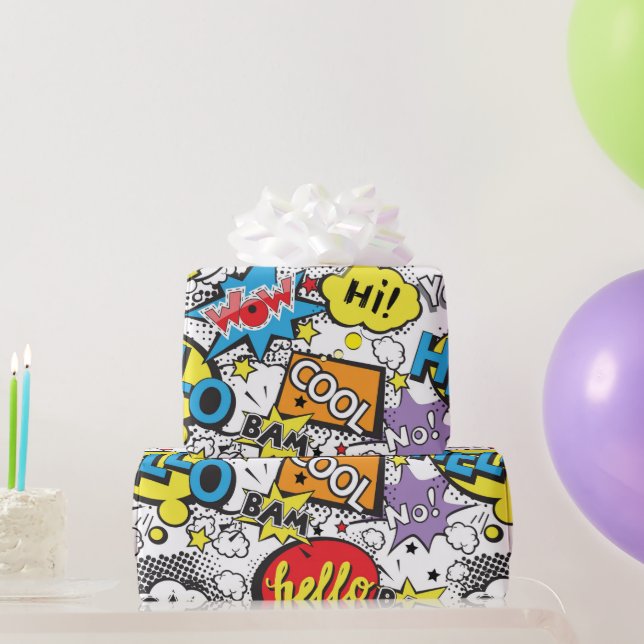 Colourful Comic Pop Art Speech Bubble Pattern Wrapping Paper (Party Gifts)