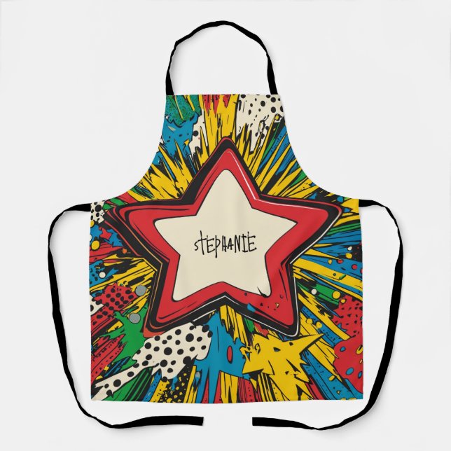 Colourful Comic Pop Art Starburst Explosion Apron (Front)