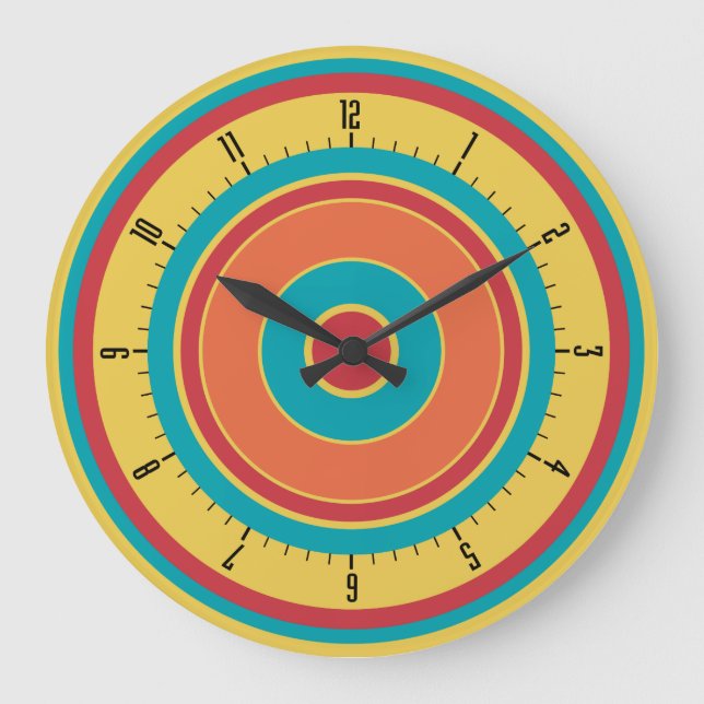 Colourful Concentric Circles 05 Large Clock (Front)