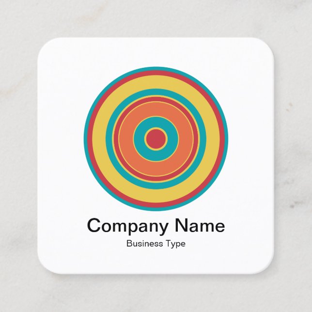 Colourful Concentric Circles 05 Square Business Card (Front)