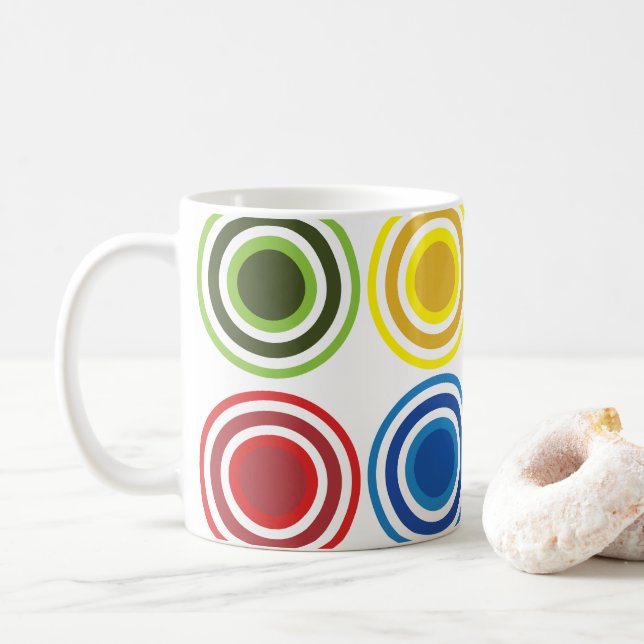 Colourful Concentric Circles Geometric Coffee Mug (With Donut)