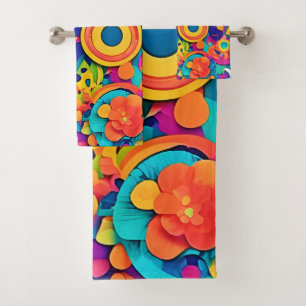 Colourful Concentric Patterns Bath Towel Set