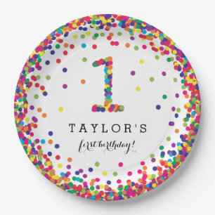 Colourful Confetti 1st Birthday Party Plates