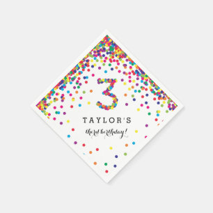 Colourful Confetti 3rd Birthday Party Napkins