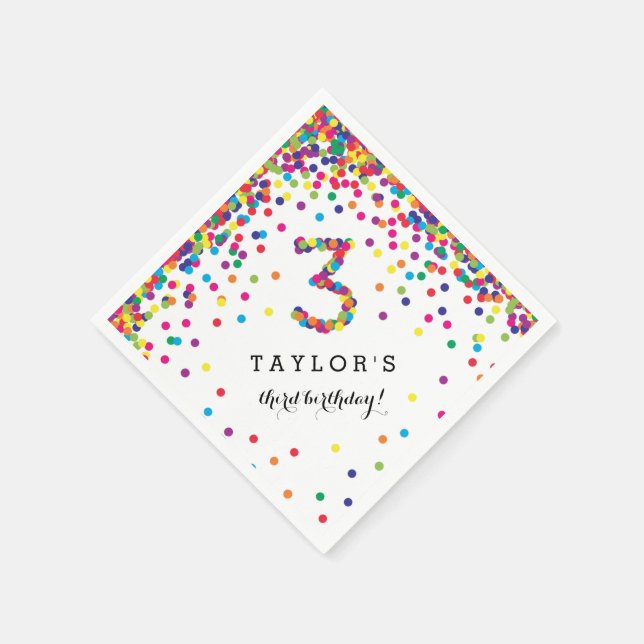 Colourful Confetti 3rd Birthday Party Napkins (Corner)