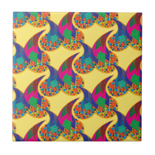 Colourful confetti abstract Paisley Rainbow drops Tile