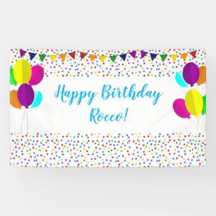 Colourful Confetti and Balloons Happy Birthday Banner