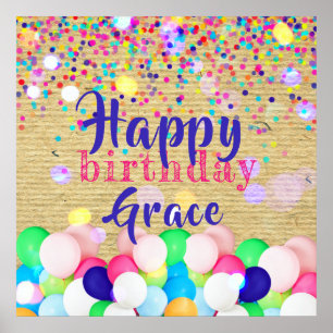 Colourful Confetti And Balloons Happy Birthday  Poster