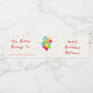 Colourful Confetti and Balloons Water Bottle Label