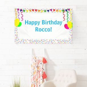 Colourful Confetti & Balloons Kids Happy Birthday Banner
