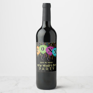 Colourful Confetti & Balloons, New Years Eve Party Wine Label
