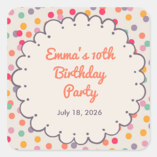 Colourful Confetti Birthday Square Sticker