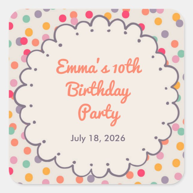 Colourful Confetti Birthday Square Sticker (Front)