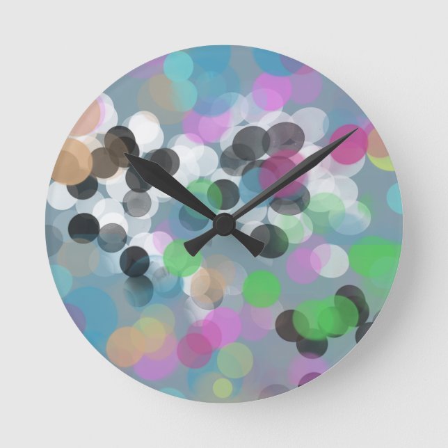 Colourful Confetti Bokeh Dots Round Clock (Front)