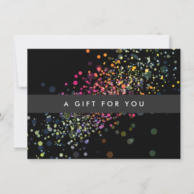 Colourful Confetti Bokeh on Black Gift Certificate (Front)