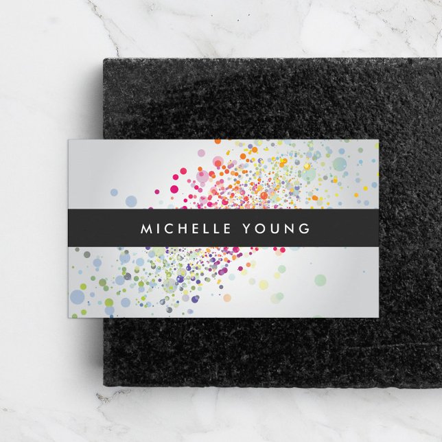 Colourful Confetti Bokeh on Grey Modern Business Card (Creator Uploaded)