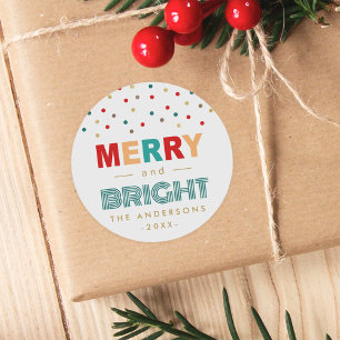 Colourful Confetti Dots Merry and Bright Christmas Classic Round Sticker