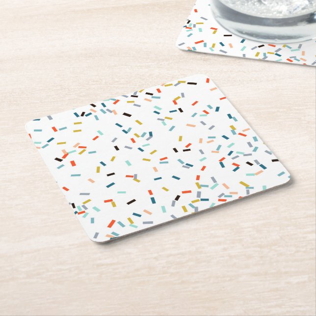 Colourful Confetti Fall Pattern Square Paper Coaster (Angled)
