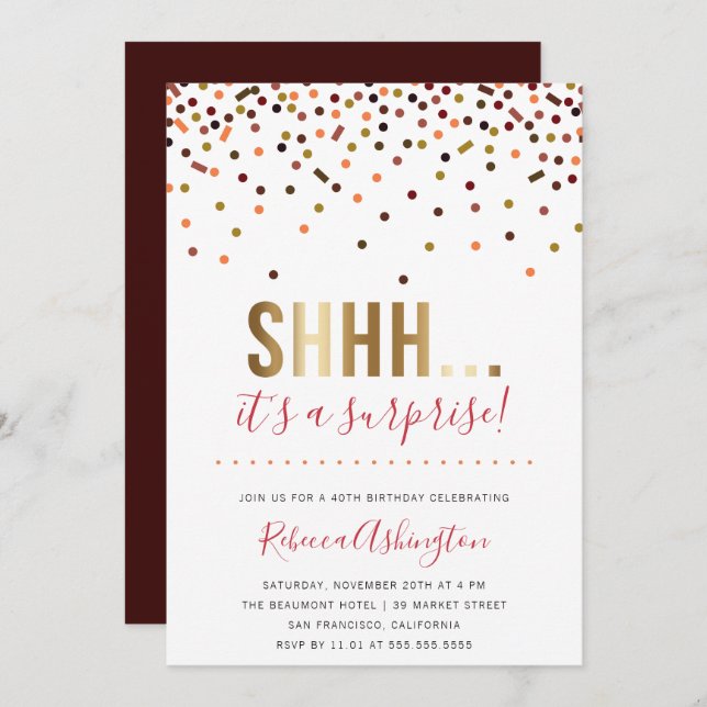 Colourful Confetti | Gold Surprise Birthday Party Invitation (Front/Back)