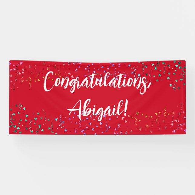 Colourful Confetti Handwriting Congratulations Red Banner (Horizontal)