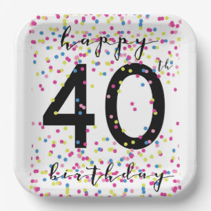 Colourful Confetti Happy 40th Birthday Paper Plate