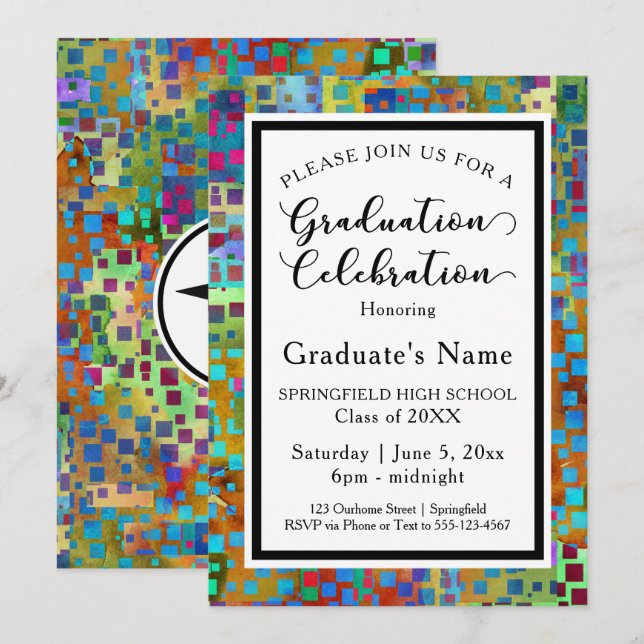 Colourful Confetti Modern Graduation Party Invitation (Front/Back)