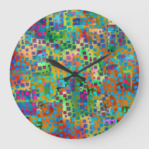 Colourful Confetti, Multicolored Abstract w Square Large Clock