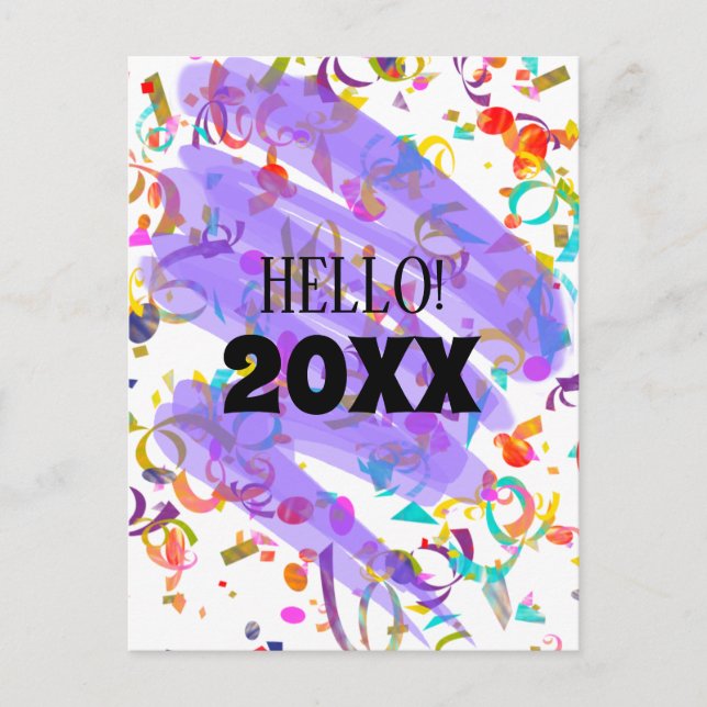 Colourful Confetti New Year Purple Squiggle Holiday Postcard (Front)