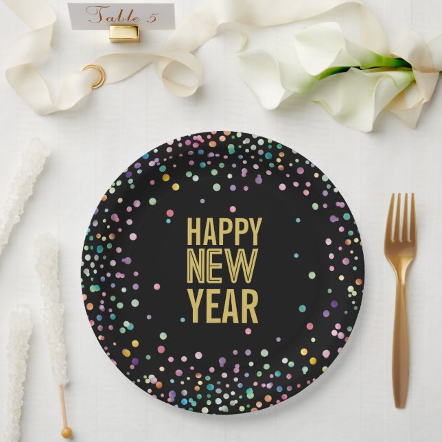 Colourful Confetti New Year's Eve Party Paper Plate (Wedding)