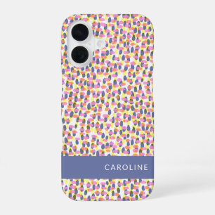 Colourful Confetti Pattern Blue Personalised Name iPhone 16 Case