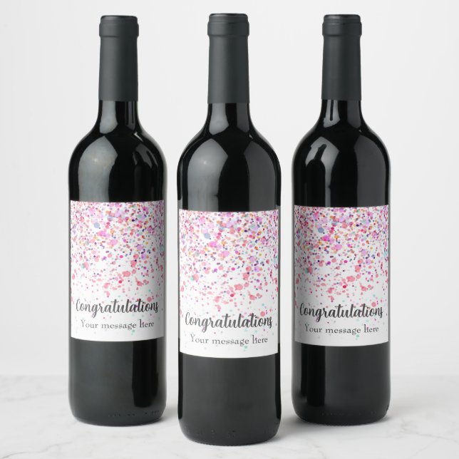 Colourful Confetti Pink Watercolor Personalised Wine Label (Bottles)