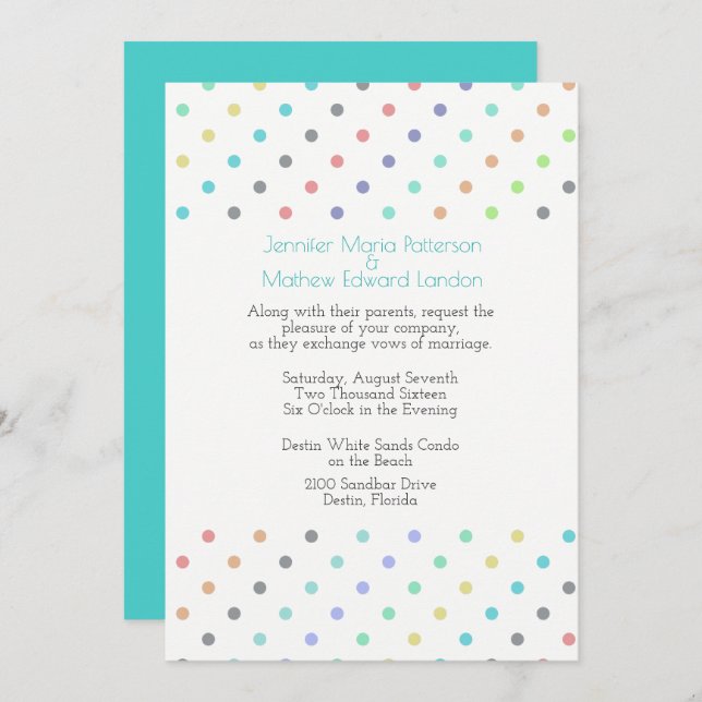 Colourful Confetti Polka Dot Wedding Invitation (Front/Back)