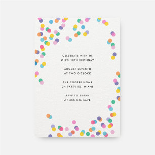 Colourful Confetti Polka Dots Kids Birthday Party Invitation