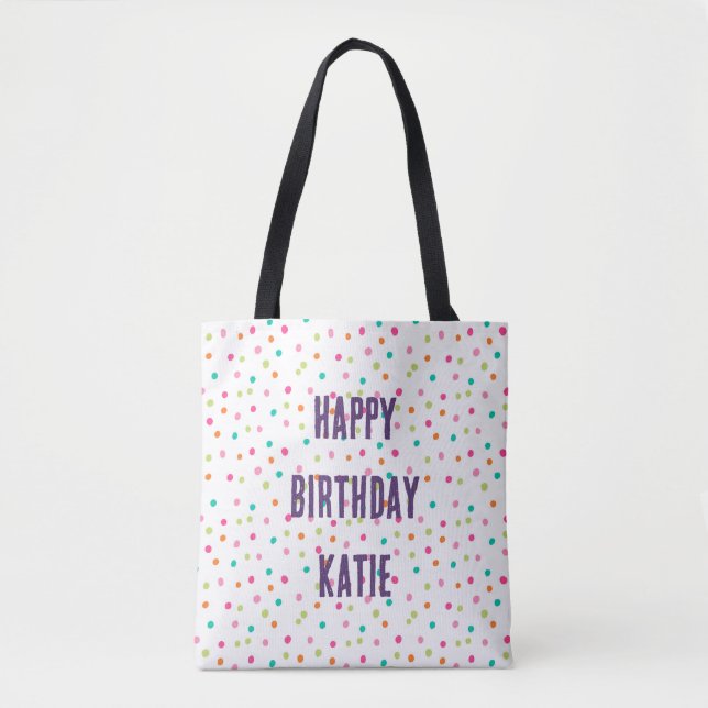 Colourful confetti sprinkles polka dot rainbow tote bag (Front)