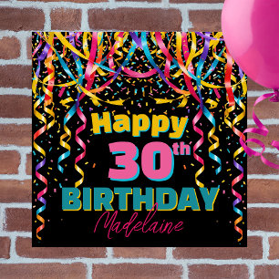 Colourful Confetti Streamers 30th Birthday Party Poster