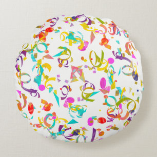 Colourful Confetti Toss Artwork Round Cushion