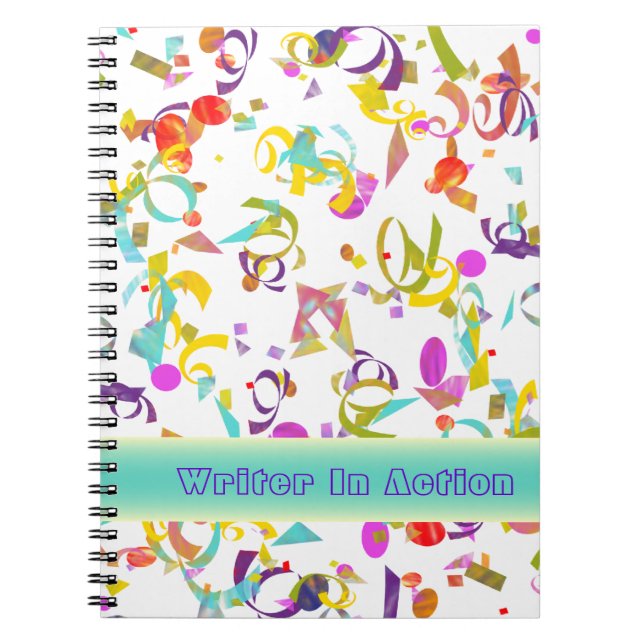 Colourful Confetti Toss Over White Template Spiral Notebook (Front)