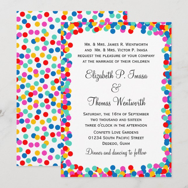 Colourful Confetti Wedding Invitations (Front/Back)