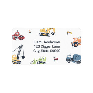 Colourful Construction Truck Return Address Label