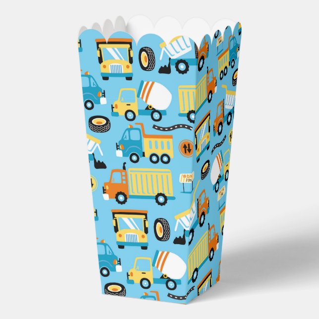 Colourful Construction Trucks Kids Birthday Favour Box (Front)