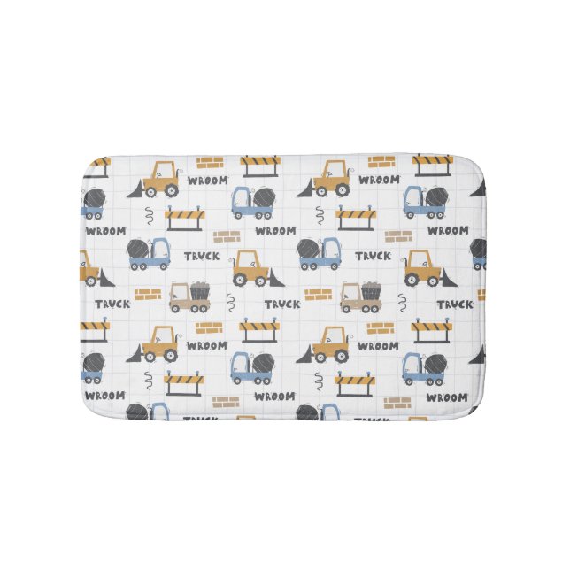 Colourful Construction Trucks Pattern Bath Mat (Front)