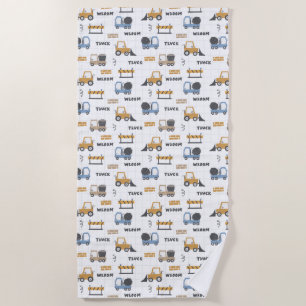 Colourful Construction Trucks Pattern Beach Towel