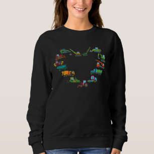 Colourful Construction Vehicles Heart Children Id Sweatshirt